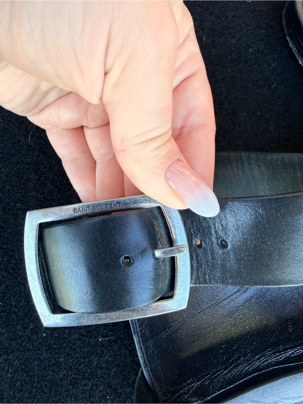 Saint Laurent Black Leather shoes with Silver-Tone Buckle